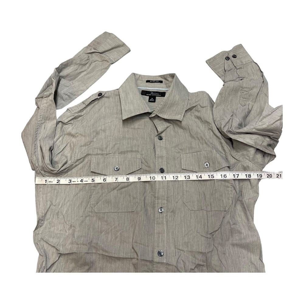 Marc Anthony Shirt Men's Medium Gray 100% Cotton Slim Fit Long Sleeve Button-Up - Picture 5 of 7